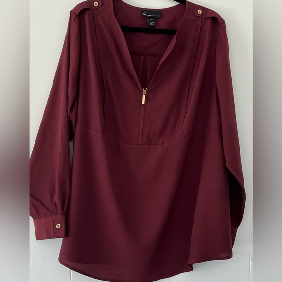 Lane Bryant Tops - Lane Bryant Burgundy Blouse Top Tunic Gold Zipper Buttons Size 22/24